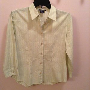 Green striped 3/4 sleeve Land's End button up 8